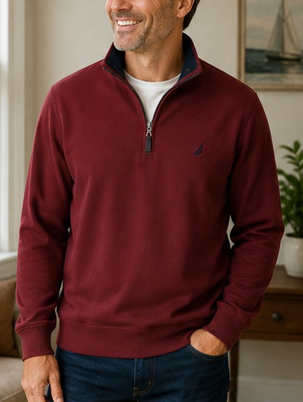 NAVTEC by Nautica Men’s Large Burgundy Quarter Zip Pullover NWT